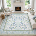 DCX 8x8 Square Washable Rug with Non-Slip Backing - Blue & Green Botanical
