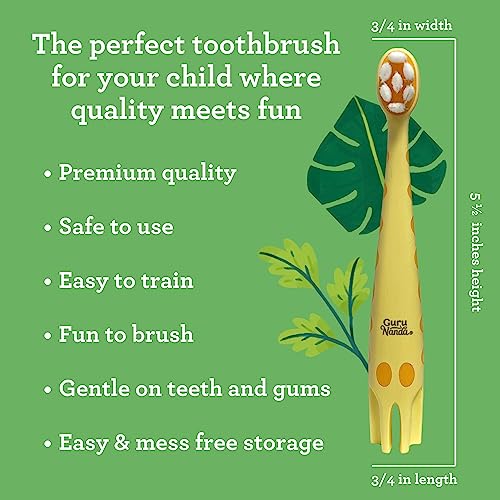 Giraffe Kids Toothbrush with Tongue Scraper & Cover – Super Soft Bristles, Ergonomic Handle, 1 Pack of 6 – Toddler Oral Care