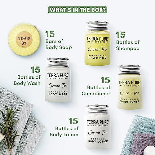 Hotel Toiletries Set 75 Pieces - Shampoo, Conditioner, Lotion & Body Wash with Green Tea Scent