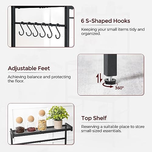 MAHANCRIS Rustic Brown & Black 22.4-inch Kitchen Bakers Rack with Power Outlet & Hooks