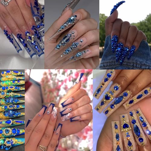 Blue 12 Types Diamond Rhinestones 2500 Flatback Mix 20 Styles DIY Nail Art + Tweezers