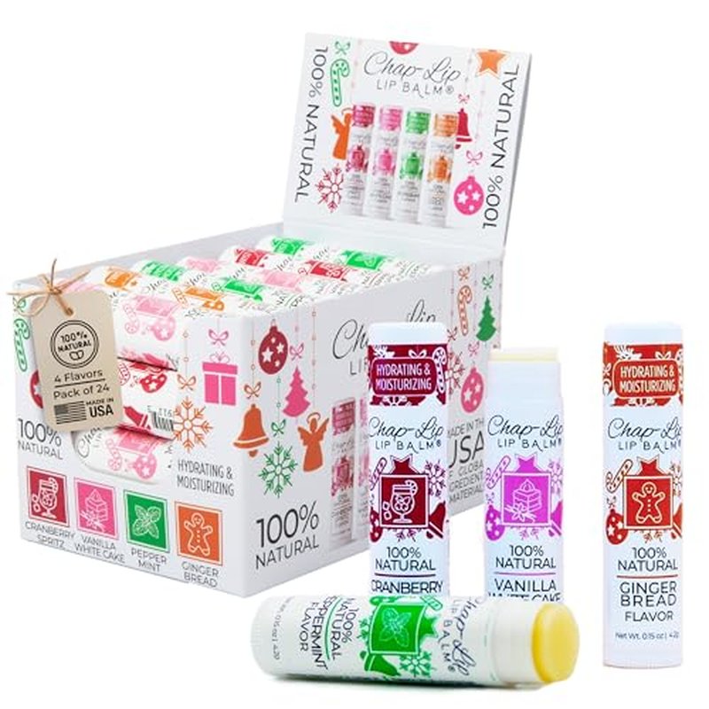 100% Natural Lip Balm Set - Beeswax Natural Christmas Gifts for Her - Lip Moisturizer for Dry Lips, Cocoa Butter - Petroleum Free, 24 Count, 2 Pack