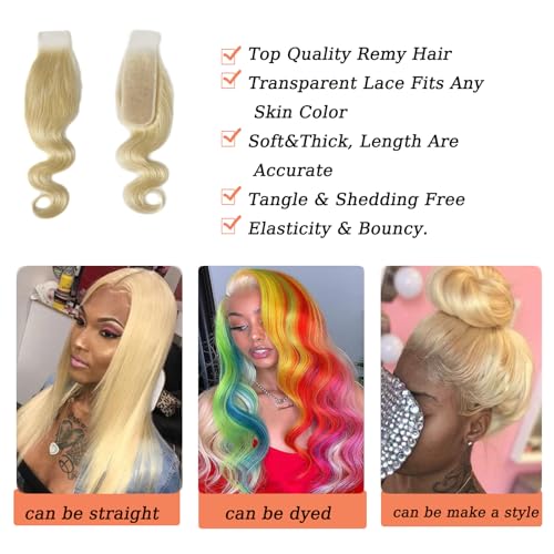 613 Blonde 2x6 HD Lace Closure Human Hair Body Wave 12 Inch - Middle Part, Baby Hair