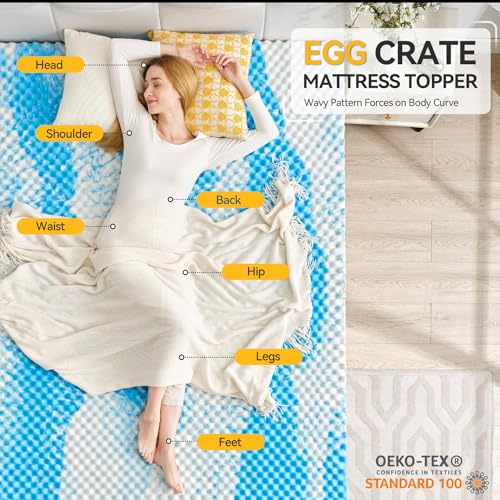 SINWEEK Queen 3 Inch Egg Crate Memory Foam Mattress Topper Blue - Support & Cooling