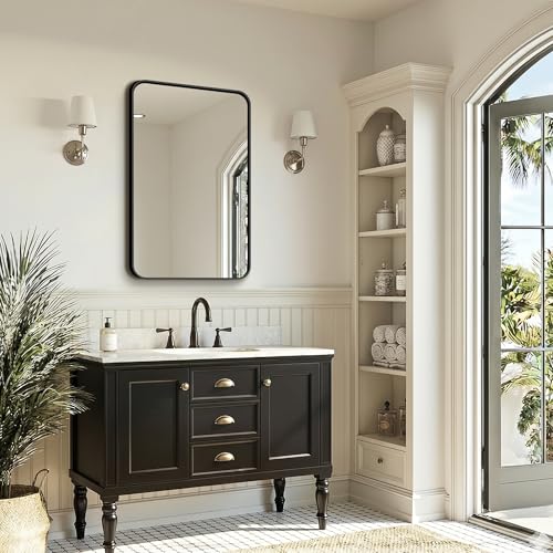 Black Bathroom Mirror Set - 30x20 Inch HD Tempered Wall Mirrors, 2 Pack with Rounded Corners