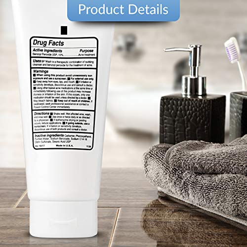 Tutta La Pelle Benzoyl Peroxide 10% Body Wash - Maximum Strength Acne Cleanser 6.7 oz