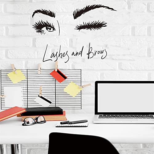 Lash Studio Wall Decal ? PVC Removable Eye and Brow Design ? Ideal for Brow and Beauty Salons, Bedrooms, and Studios ? Size: 25"x18" inch (Black-JZY234-Lashes)
