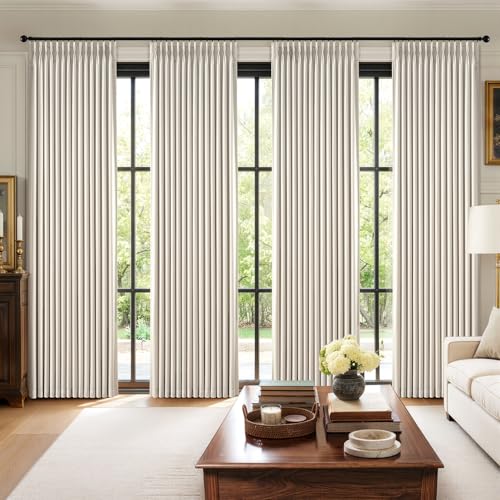 Blackout Curtains 40x96 Inch Set of 4 - Double-Layer Thermal Window Drapes with Pinch Pleat, Birch Variation