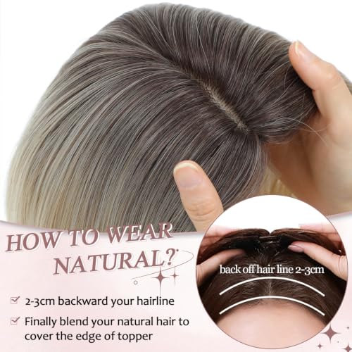 12 Inch Blonde Hair Topper for Women with Dark Roots - Large Base Wiglet for Thinning Hair
