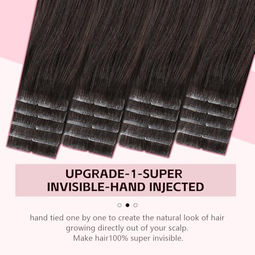 Invisible Tape-in Hair Extensions 3rd-Gen Real Human Hair Dark Brown 14 Inch