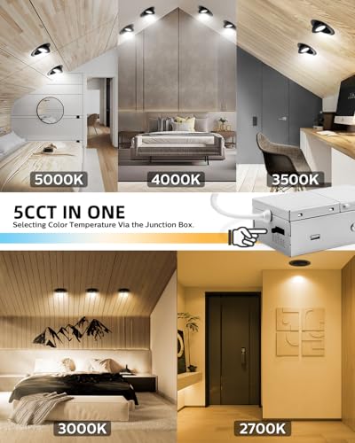 Adetu 6 Pack 4-Inch Black Gimbal LED Recessed Lights 10W 95W Equiv. Dimmable
