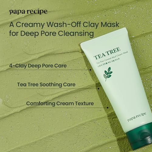 Papa Recipe Mud Cream Mask with Tea Tree - Pack of 2, Pore Purifying & Gentle Exfoliating for Sensitive Skin
