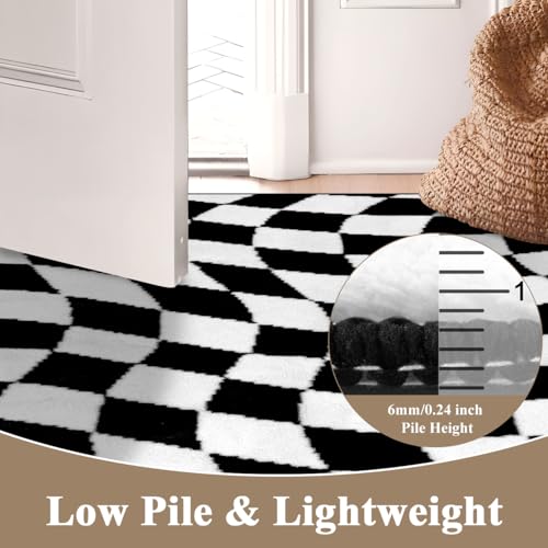 Black 6x9 Checkered Non-Slip Washable Area Rug for Living Room