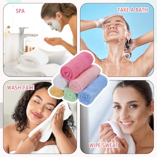 Newwiee Multicolor 40 Pcs Cotton Face Wash Cloths - 10 x 10 Inch (10 White, 5 Pink, 5 Yellow, 5 Blue, 5 Green, 5 Rose Red, 5 Purple)
