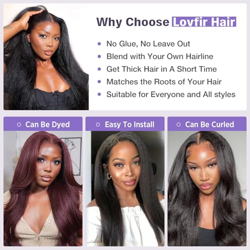 Natural Black 20in Kinky Straight V-Part Wig 180% Density, Glueless U Part Short Clip-In
