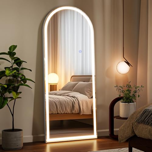 White LED Arched Full Length Mirror 56x21 with Dimmable Lights