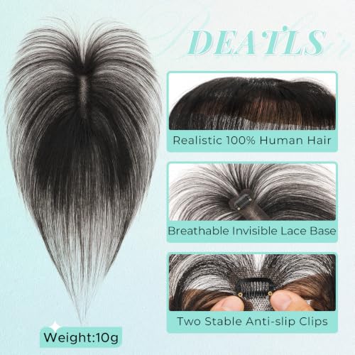 Clip-On Human Hair Bangs Topper - Natural Black, 10 Inch, Air Bangs Style