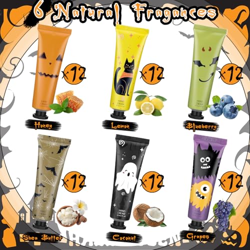 72 Pack Halloween Hand Lotion Gift Set - Festive Nourishing Hand Creams with Ghost, Bat, Pumpkin & Cat Designs - Classic Variation