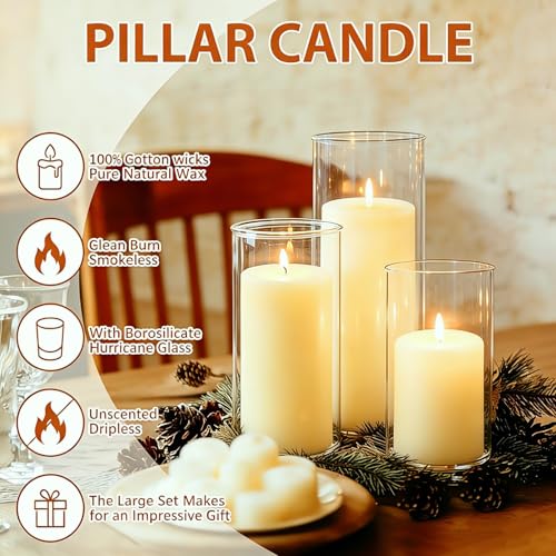 Qazcnd Ivory White 24-Piece Pillar Candle & Glass Hurricane Holder Set
