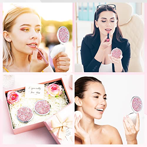 Pink Compact Folding Makeup Mirror Set - 2.75 Inch Portable Pocket Mirrors with Magnification