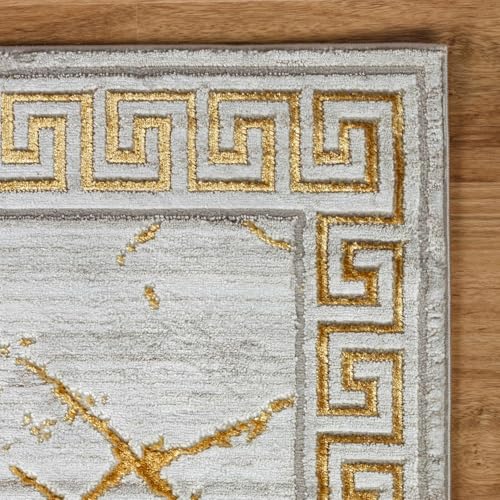 Glory Rugs 5' x 7' Cream & Gold Modern Abstract Area Rug for Living Room