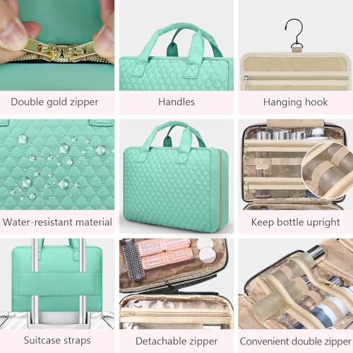 Urophylla Large Teal Travel Toiletry Bag for Women, Hanging Makeup Organizer
