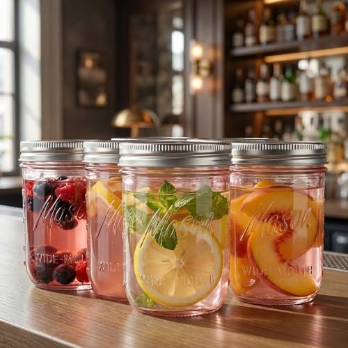 WELLIFE 12-Pack Mason Jars 16 oz with Lids ? Wide Mouth Glass mason jars, Airtight Leak-Proof canning jars 16 oz for Food Storage, Fermenting, Pickling, Freezing, and Crafts