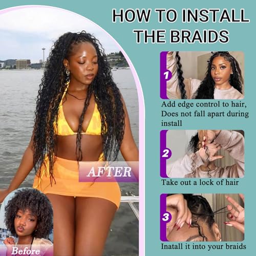 Seveco Deep Wave Braiding Human Hair - 22 Inch Virgin Curly Bundles, Knotless Boho Braids, 120g