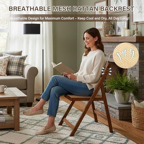 Walnut Furlide Rattan Folding Chair - Bamboo Dining Seating, Portable & Stylish, 1 Pack