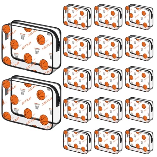 Basketball Clear Makeup Bags Set of 24 Waterproof Cosmetic Pouches with Zipper