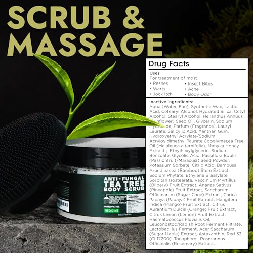 Tea Tree Body Scrub with Brush - Antifungal Exfoliating & Soothing Skin Care