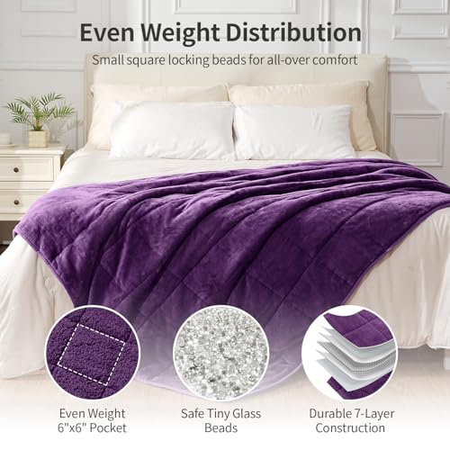 Uttermara Queen Size Weighted Blanket 15lbs Purple 60x80 Inches for Relaxation