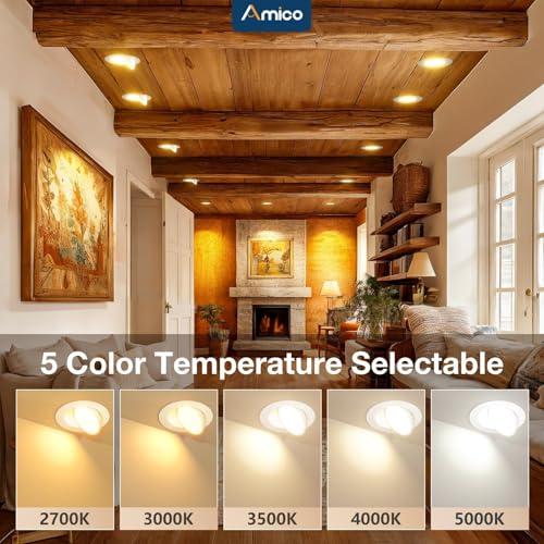 6 Inch White Gimbal LED Recessed Ceiling Light - Adjustable 5 CCT, 1200LM