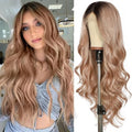 Pink Lace Front Wig for Women - Long Body Wave Ombre Khaki Pink, 26 Inches, Glueless Synthetic Hair