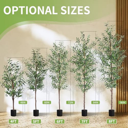 Artificial Olive Tree 6ft Tall Faux Potted Plant with 648 Leaves & 24 Fruits - 1 Pack