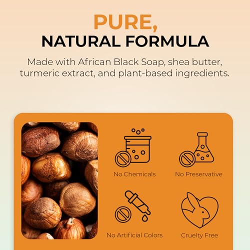 RA COSMETICS Liquid African Black Soap with Turmeric ? Traditional West African Cleanser with Shea Butter & Coconut Oil ? Face, Body & Hair Wash for Daily Use ? No Artificial Fragrances ? 8oz
