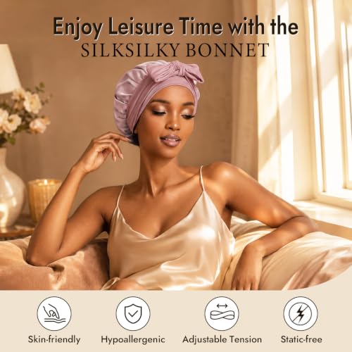 SilkSilky Pale Mauve 100% Mulberry Silk Bonnet for Sleep & Hair Care