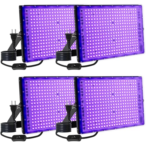 4 Pack 300W UV LED Blacklight - Neon Glow Party Lights, 395-400nm