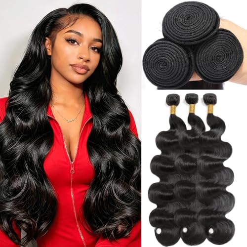 3 Bundles Human Hair Extensions - Body Wave 16 18 20 Inch Natural Black