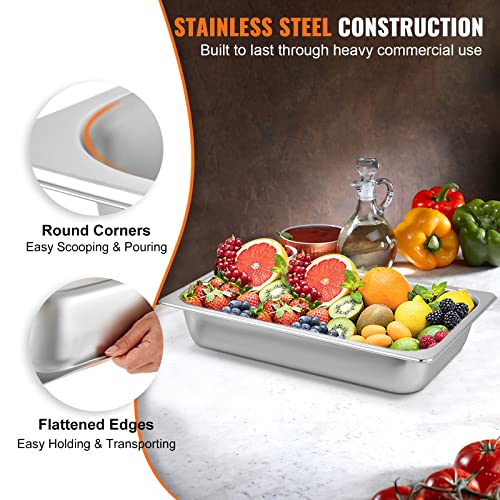 Full Size 4 Inch Deep Stainless Steel Hotel Pans 6 Pack - Anti-Jam Food Storage for Catering & Steam Tables