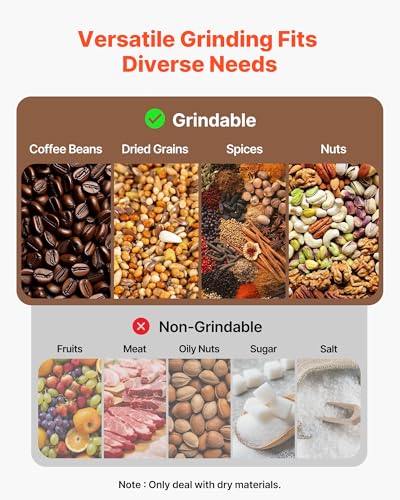 VEVOR Electric Grain Mill Grinder 800g - 2100W Stainless Steel Spice & Cereal Pulverizer