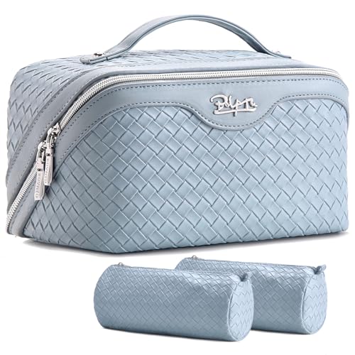 Light Blue Travel Makeup Bag Set - 3 Pcs Waterproof Cosmetic Organizer