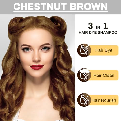Chestnut Brown Hair Dye Shampoo for Gray Coverage - Easy Application