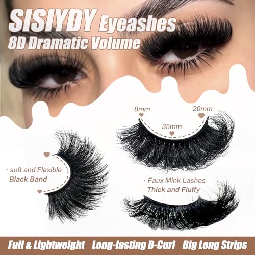 Mink Lashes Fluffy Dramatic 8D Thick 3D Volume 20mm 25mm Big Long Eye Lashes Mink Faux Strip False Eyelashes 10 Pairs Pack YH005