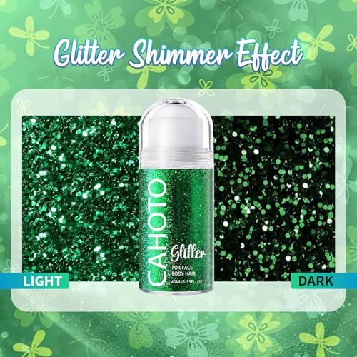 Green Rolling Glitter for Face Body & Hair, Roll-on Sequins for St. Patrick's Day, Sparkling Accessories for Christmas Concert Rave Festival Halloween Party Mardi Gras Carnival, 1.35fl.oz