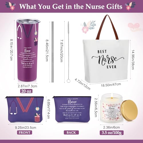 Nurse Gift Set with 20oz Insulated Tumbler Tote Bag and Candles - Purple