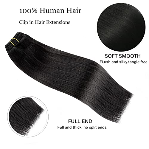 Clip in Hair Extensions 120g Set - Thick Remy Human Hair, Brazilian Straight, 14 Inch Variation 1#
