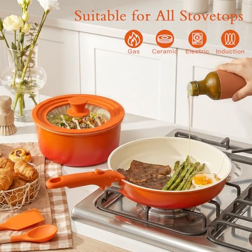 GiPP 21-Piece Nonstick Cookware Set with Detachable Handles - Orange Gradient
