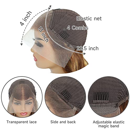 28 Inch Highlight Ombre Lace Front Wig Human Hair Pre Plucked Body Wave for Women - Honey Blonde