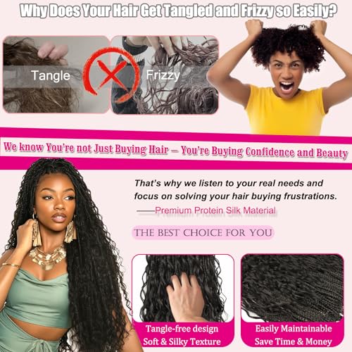 Haftaluv 14 Inch Boho Crochet Goddess Box Braids Hair - Pack of 8, 1B